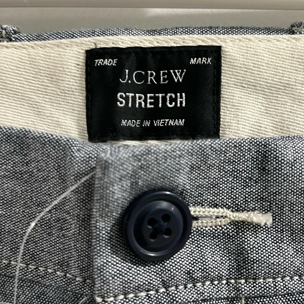 J.CREW Stretch Chambray Button Front Pants, Blue, Size 32 x 32, new!